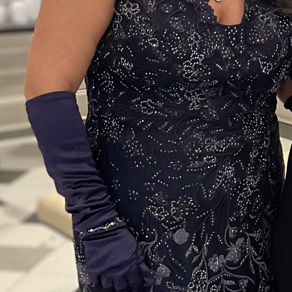 Montage by Mon Cheri Deep Blue Floral Gown - Picture 2 of 3